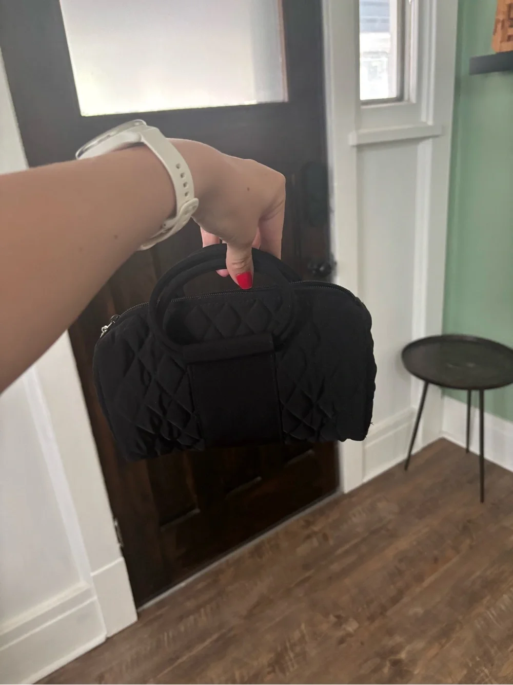 Vera Bradley Black Quilted Cosmetic Case with Silver Charm